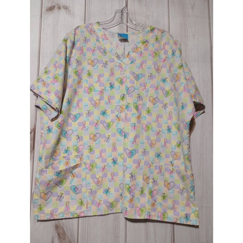 HQ Scrub Top Ladies Extra Large Breast Cancer Pastel